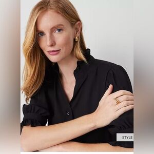 Ann Taylor Black Ruffled Blouse